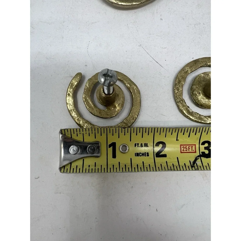 Brass Spiral Scroll Cabinet Knobs Pulls Handles Hardware Brutalist Set of 11